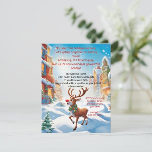 Rudolph Party Einladung (Stehend Vorderseite)