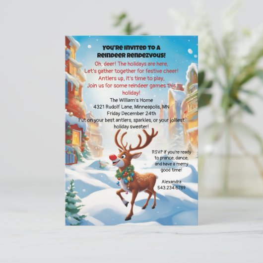 Rudolph Party Einladung (Stehend Vorderseite)