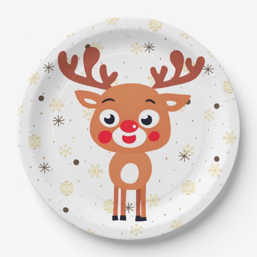 Rudolph Red Nose Rentier Papierplatte Pappteller (Vorderseite)