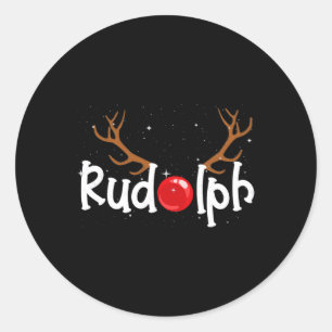 Rudolph Red Nose Rentier Weihnachtsspass 1 Runder Aufkleber
