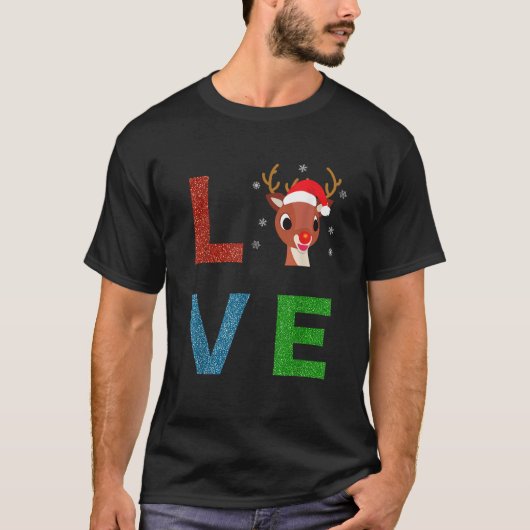 Rudolph Red Nosed Reindeer Sparkly LOVE Kids  T-Shirt (Vorderseite)