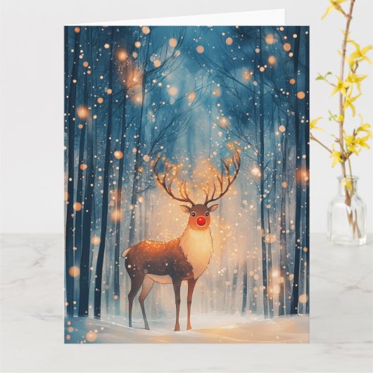 Rudolph Reindeer in Snowy Forest Christmas Karte (Gelbe Blume)