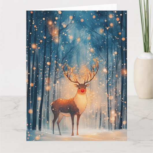 Rudolph Reindeer in Snowy Forest Christmas Karte (Vorderseite)