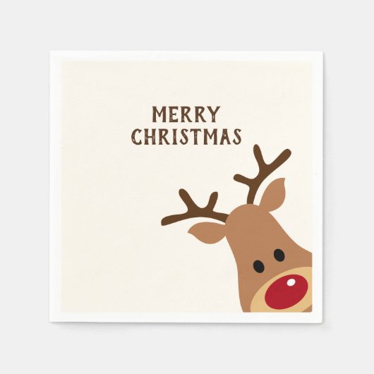 Rudolph Reindeer Merry Christmas Paper Napkin Serviette (Vorderseite)