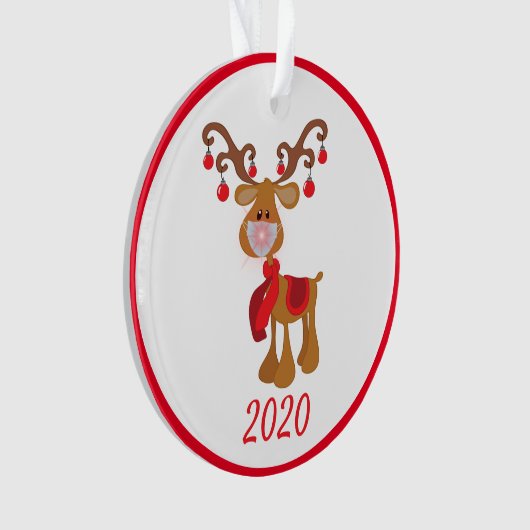 Rudolph Reindeer mit Gesichtsmaske 2020 Quarantine Ornament (Vorderseite)
