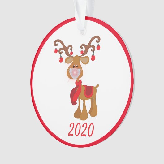 Rudolph Reindeer mit Gesichtsmaske 2020 Quarantine Ornament (Vorderseite)
