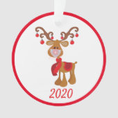 Rudolph Reindeer mit Gesichtsmaske 2020 Quarantine Ornament (Vorderseite)