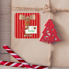 Rudolph Reindeer North Pole Red Quadratischer Aufkleber