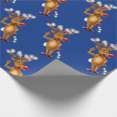 Rudolph Reindeer Weihnachtsleuchten. Blau Geschenkpapier (Ecke)