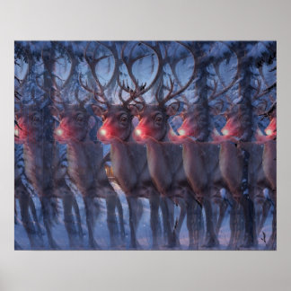 Rudolph Rentier 3D-Stereogramm-Weihnachtsszene Poster
