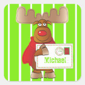 Rudolph Rentier Nordpol Spezielle Lieferkinder Quadratischer Aufkleber (Vorderseite)