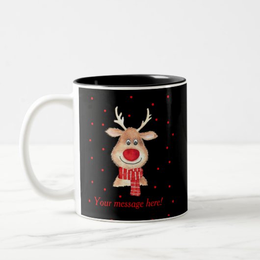 Rudolph Rentiere in Aquarell personalisiert Zweifarbige Tasse (Links)