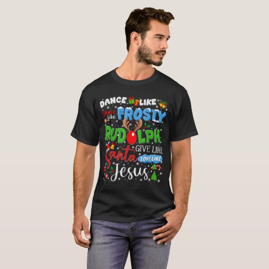 Rudolph Santa Jesus Love Like Christmas Xmas Men W T-Shirt (Vorne ganz)
