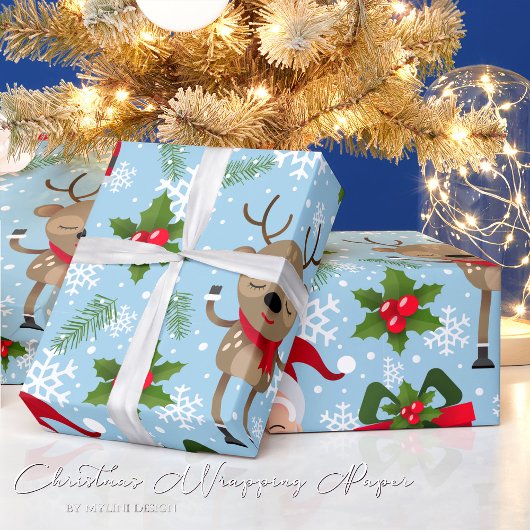 Rudolph Santa Snowflakes Weihnachtswackelpapier Geschenkpapier