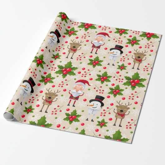 Rudolph Santa Snowman Weihnachtswrapping Paper Geschenkpapier (Ungerollt)