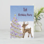 Rudolph, Schneeflocken & Weihnachtsbaum 1. Geburts Einladung (Stehend Vorderseite)