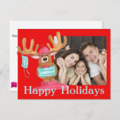 Rudolph the Face Masked Reindeer Foto Card Postkarte (Vorne/Hinten)