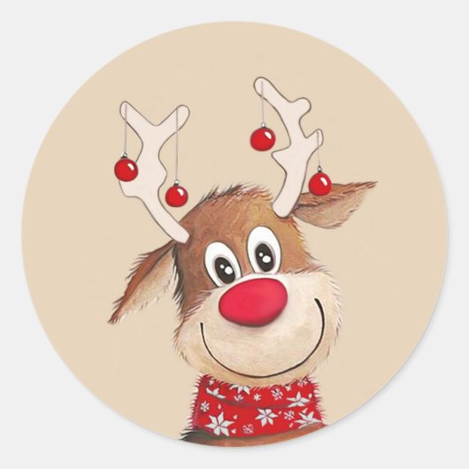 Rudolph the Rentier Christmas Art Runder Aufkleber (Vorderseite)