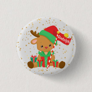 Rudolph the Rentier with Gifts and Gold Stars Button