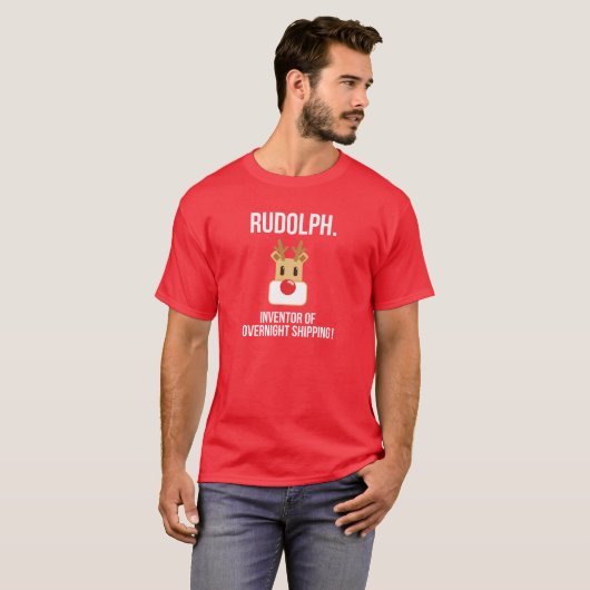Rudolph Übernachtung Lieferung dunkle Farbe Weihna T-Shirt (Vorne ganz)