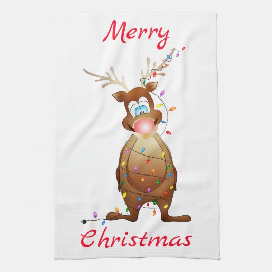 Rudolph und Weihnachtslicht Geschirrtuch (Vertikal)