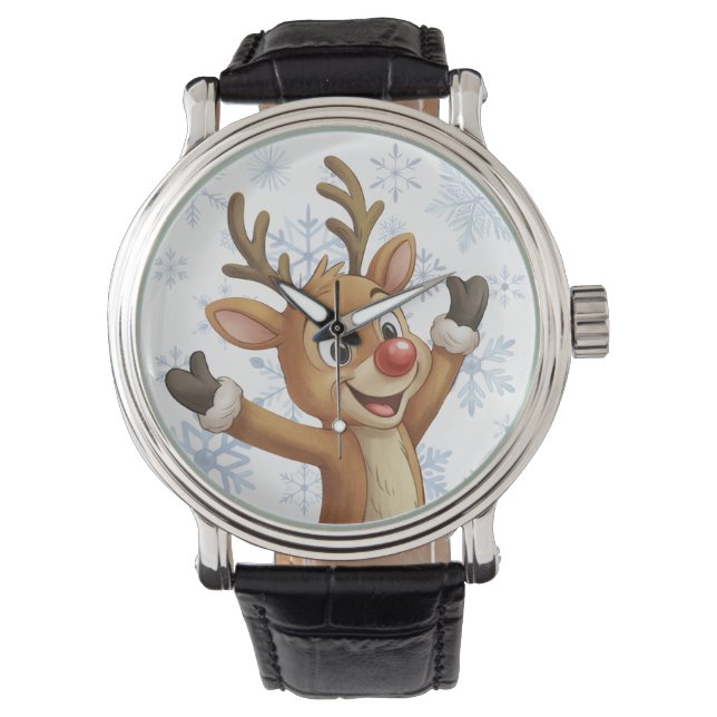 Rudolph with Blue Snowflakes  Armbanduhr (Vorderseite)