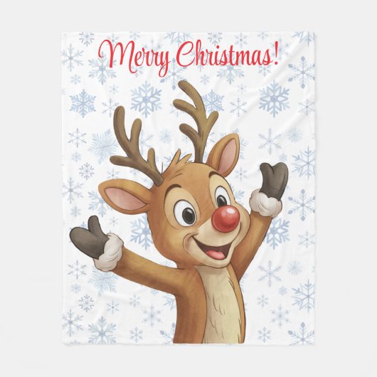 Rudolph with Blue Snowflakes Fleecedecke (Vorderseite)