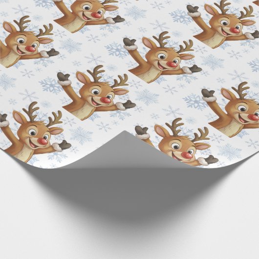 Rudolph with Blue Snowflakes Geschenkpapier (Ecke)