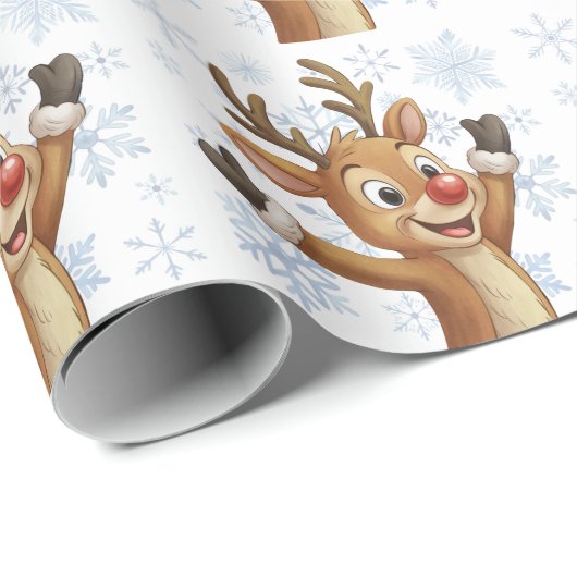 Rudolph with Blue Snowflakes Geschenkpapier (Rolleneckpunkt)