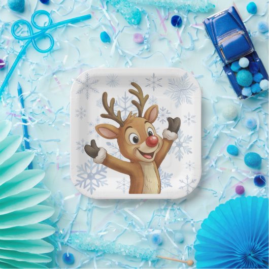 Rudolph With Blue Snowflakes Pappteller (Party)