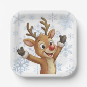 Rudolph With Blue Snowflakes Pappteller (Vorderseite)