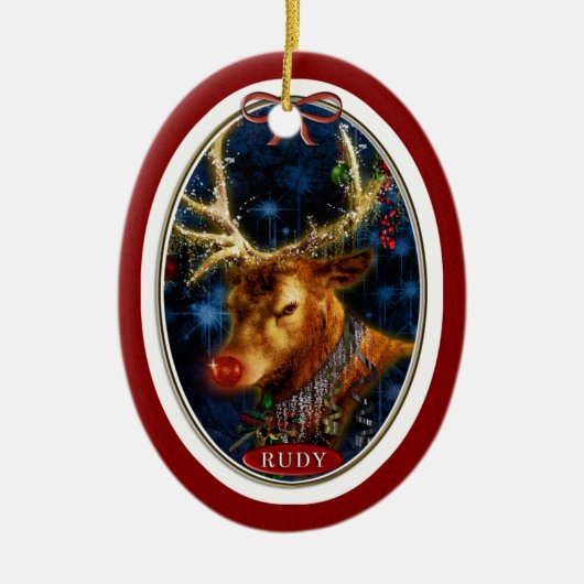 Rudy Reindeer Digital Art Red Keramik Ornament (Vorne)