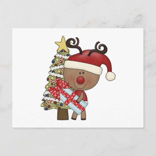 Rudy Reindeer Holiday Tree Feiertagspostkarte (Vorderseite)