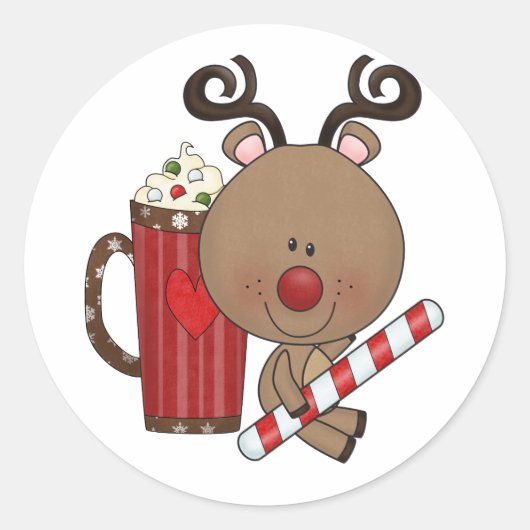 Rudy Reindeer mit Cocoa Runder Aufkleber (Vorderseite)
