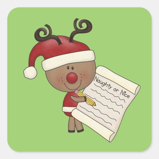 Rudy Reindeer Naughty oder Nic Quadratischer Aufkleber (Vorderseite)
