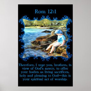 Rue 12:1 Baby Junge fischen im Fluss. Poster