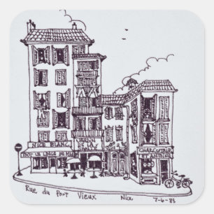 Rue du Vieux Port im alten Nizza Nizza, Frankrei Quadratischer Aufkleber