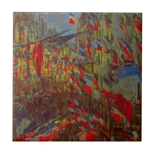 Rue Montorgueil mit Flaggen von Claude Monet Fliese (Vorderseite)