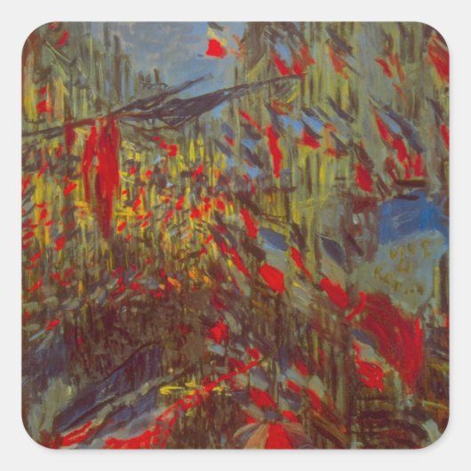 Rue Montorgueil mit Flaggen von Claude Monet Quadratischer Aufkleber (Vorderseite)