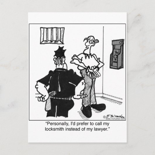 Ruf einen Schlossermeister, keinen Anwalt. Postkarte (Vorderseite)