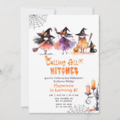 Rufen alle Hexen niedliches Halloween-Kostüm-Party Einladung (Vorderseite)