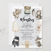 Rufen alle Monster Kinder Halloween Geburtstag Einladung (Vorderseite)