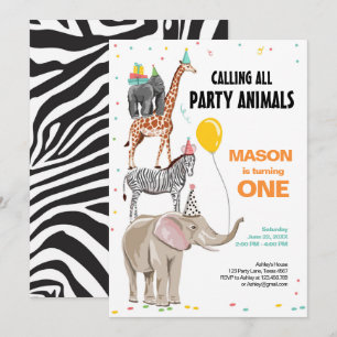 Rufen alle Party Tiere Zoo Wild Boy Geburtstag Einladung