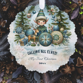 Rufen Sie alle Elfen Schnee Weihnachtskarte Orname Ornament Karte