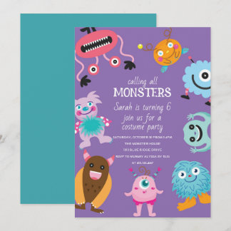 Rufen Sie alle Monster Halloween Geburtstag Einladung