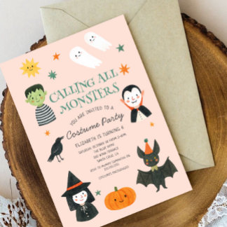 Rufen Sie alle Monster Niedlich Halloween Geburtst Einladung