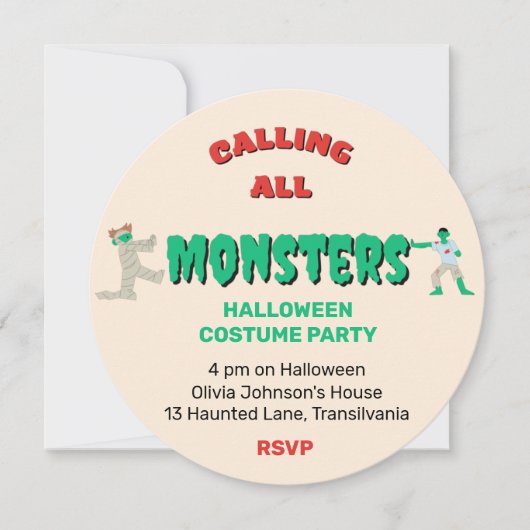 Rufen Sie alle Monsters-Halloween-Partys an Einladung (Vorderseite)