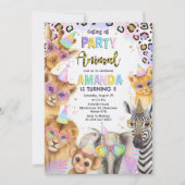 Rufen Sie alle Party Tiere - Jungle Safari Geburts Einladung (Vorderseite)