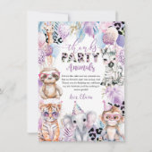 Rufen Sie alle Party Tiere Jungle Safari Geburtsta Dankeskarte (Vorderseite)