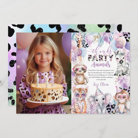 Rufen Sie alle Party Tiere Jungle Safari Geburtsta Dankeskarte (Vorne/Hinten)